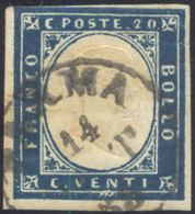 1859 - 20 Cent. Azzurro Scuro VI Di Sardegna (A8), A Filo In Alto, Usato A Parma 14/10/1859, Durante... - Parma