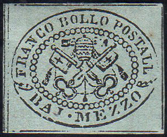 1852 - 1/2 Baj Grigio Azzurro (1a), Gomma Originale, Perfetto. A.Diena. Ex Coll. Andreotti.... - Estados Pontificados