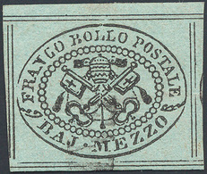 1852 - 1/2 Baj Grigio Azzurro (1a), Otto Filetti, Usato, Perfetto. Cert. Diena.... - Estados Pontificados