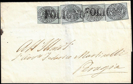 1854 - 1/2 Baj Grigio Azzurro (1a), Quattro Esemplari, Tre Con Stampati Con Inchiostro Nero Oleoso, ... - Estados Pontificados