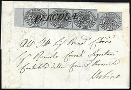 1854 - 1/2 Baj Grigio Azzurro, Inchiostro Nero Oleoso (1a), Striscia Di Tre E Singolo, Non Annullato... - Papal States