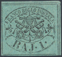 1852 - 1 Baj Verde Azzurro (2a), Gomma Originale, Perfetto, Ferrario.... - Papal States