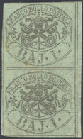 1854 - 1 Baj Verde Grigiastro, Stampa Con Inchiostro Grigio Oleoso (2b), Nuovo, Senza Gomma, Coppia ... - Papal States