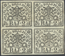 1852 - 2 Baj Grigio Azzurrastro, Carta Sottile (3Ab), Blocco Di Quattro, Gomma Originale, Perfetto. ... - Papal States