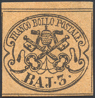 1852 - 3 Baj Bistro Arancio (4), Gomma Originale, Perfetto. Emilio Ed Enzo Diena, Cert. Diena.... - Papal States