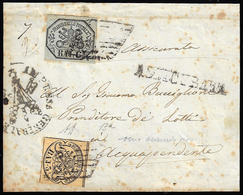 1858 - 3 Baj Giallo Paglia, 6 Baj Grigio Verdastro (4d,7), Perfetti, Su Frontespizio Di Lettera Assi... - Estados Pontificados