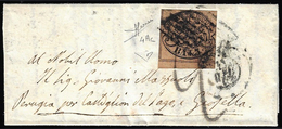 1862 - 3 Baj Bruno Cuoio (4Ac), Bordo Di Foglio, Perfetto, Su Piccola Lettera Da Roma 31/12/1862 A C... - Estados Pontificados