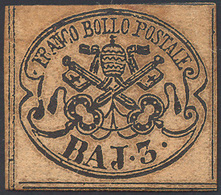 1858 - 3 Baj Cuoio Chiaro (4Aca), Nuovo, Senza Gomma, Perfetto. Molto Raro. E.Diena.... - Papal States