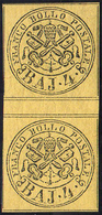 1864 - 4 Baj Giallo (5A), Coppia Verticale Con Interspazio, Perfetta, Gomma Originale Integra. A. Di... - Estados Pontificados