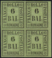 1859 - 6 Baj Verde Giallo (7), Blocco Di Quattro, Gomma Originale, Perfetto. G.Bolaffi, Ferrario.... - Romagna