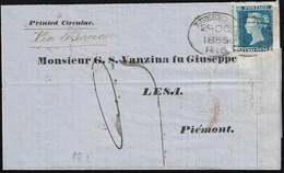 INCOMING MAIL GRAN BRETAGNA 1855 - 2 Cent. Regina Vittoria (Gran Bretagna 9), Difettoso, Su Circolar... - Sardinia