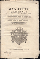 1818 - Manifesto Camerale In Italiano Del 3/12/1819 Che Riproduce La Prima Emissione Dei Cavallini, ... - Sardinia