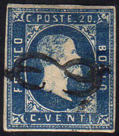 1851 - 20 Cent. Azzurro, I Tiratura (2a), Perfetto, Usato Con Il Bollo "nodo Di Savoia". A.Diena.... - Sardinia