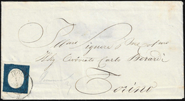 1855 - 20 Cent. Indaco, Doppia Impronta A Secco, (8ce), Perfetto, Su Busta Da Oneglia, 17/7/1855 A T... - Sardinia