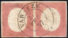 1854 - 40 Cent. Rosso Mattone Chiaro (9b), Coppia, Perfetta, Piccolo Taglio Di Forbici Al Centro Che... - Sardinia