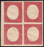 1854 - 40 Cent. Rosso Mattone, Non Emesso (12), Blocco Di Quattro, Bordo Di Foglio, Gomma Integra, P... - Sardinia