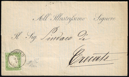 1859 - 5 Cent. Verde Giallo, Stampa Difettosa (13Ah), Perfetto, Isolato Su Circolare Da Torino 17/3/... - Sardinia