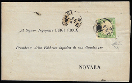 1860 - 5 Cent. Verde Giallo (13Ba), Perfetto, Isolato Su Circolare Da Novara 1/6/1860 Per Città. Fer... - Sardinia