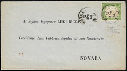 1860 - 5 Cent. Verde Giallo (13Be), Giusto In Alto A Destra, Isolato Su Circolare Da Novara 15/4/186... - Sardinia