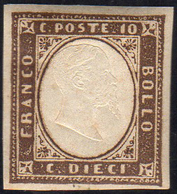 1858 - 10 Cent. Terra D'ombra (14), Gomma Integra, Perfetto. G.Bolaffi, Ferrario, Fotocopia Cert. Di... - Sardinia