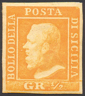 1859 - 1/2 Grano Arancio, I Tavola, Carta Di Palermo (1), Gomma Originale, Perfetto. Ferrario.... - Sicily