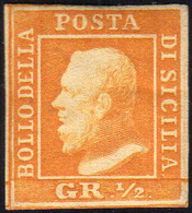 1859 - 1/2 Grano Arancio, II Tavola, Carta Di Palermo (2), Nuovo, Gomma Originale, Perfetto. Ferrari... - Sicily