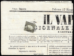 1859 - 1 Grano Verde Oliva, III Tavola (5d), Taglio "lilliput", Isolato Sul Giornale "Il Vapore" Di ... - Sicily