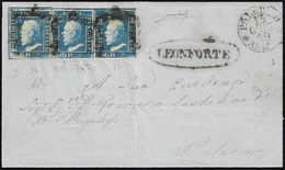 1859 - 2 Grana Cobalto, II Tavola, Carta Di Napoli (7b), Striscia Di Tre, Pos. 56-58 Con Ritocco N. ... - Sicilia