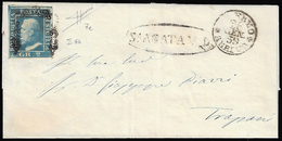 1859 - 2 Grana Azzurro Smorto, II Tavola, Pos. 66 (7e), Perfetto, Su Sovracoperta Di Lettera Da Sant... - Sicilia