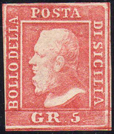 1859 - 5 Grana Rosa Carminio, I Tavola (9), Gomma Originale, Perfetto. Molto Fresco! Cert. Diena.... - Sicily