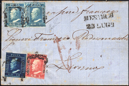 1859 - 5 Grana Rosa Carminio, I Tavola, 2 Grana Cobalto, II Tavola, Coppia E 10 Grana Azzurro Cupo (... - Sicilia