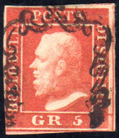 1859 - 5 Grana Vermiglio, II Tavola (11), Usato, Perfetto. Emilio Diena, Cert. SPC.... - Sicily