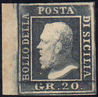 1859 - 20 Grana Grigio Ardesia (13), Bordo Di Foglio, Gomma Originale, Perfetto. Splendido! Emilio E... - Sicilia