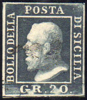 1859 - 20 Grana Grigio Ardesia (13), Perfetto, Usato. Cert. Bottacchi.... - Sicily