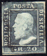 1859 - 20 Grana Grigio Ardesia (13), Usato, Perfetto, Cert. Bottacchi.... - Sicilia