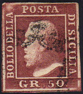 1859 - 50 Grana Lacca Bruno (14), Usato, Perfetto. Raro! Emilio Diena, Cert. Ferrario.... - Sicilia