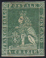 1851 - 4 Crazie Verde Su Grigio (6), Difettoso, Gomma Originale. Occasione!... - Tuscany