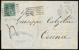1855 - 4 Crazie Verde Su Grigio (6), Sfiorato A Sinistra, Su Lettera Da Livorno 23/8/1855 A Cesena, ... - Tuscany