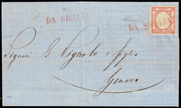 1861 - DA SICILIA, SD Rosso Punti 12 - 5 Grana (Province Napoletane 21), Perfetto, Su Lettera Da Nap... - Sin Clasificación