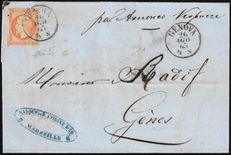 1863 - GENOVA - 40 Cent. Napoleone III, Dentellato (Francia 23), Perfetto, Su Lettera Imbarcata Sul ... - Sin Clasificación