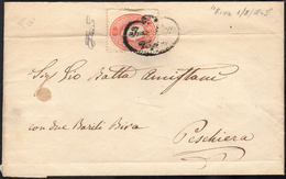 1863 - IMP. REG. VAPORI, Punti 12 Su 5 Kreuzer D'Austria (19), Piega D'archivio Passante, Su Lettera... - Sin Clasificación