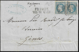 1870 - FRANCIA VIA DI MARE + Numerale A Punti - 20 Cent. Napoleone Laureato (Francia 29), Coppia, Pe... - Unclassified