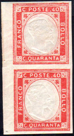 1861 - 40 Cent. Vermiglio, Non Emesso (4), Coppia Verticale Con Il Margine Di Foglio A Sinistra Non ... - Other & Unclassified