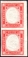 1861 - 40 Cent. Vermiglio, Non Emsso (4), Coppia Verticale Con Il Margine Di Foglio A Destra Non Tos... - Otros & Sin Clasificación