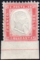 1862 - 40 Cent. Rosso Carminio, Non Dentellato In Basso Con Bordo Integrale Di Foglio (3l), Gomma In... - Sonstige & Ohne Zuordnung