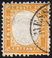 1862 - 80 Cent. Giallo Arancio (4), Usato Ad Alessandria, Perfetto. A. Ed E.Diena, Cert. Raybaudi.... - Sonstige & Ohne Zuordnung