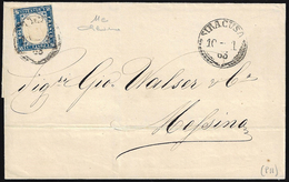 1863 - 15 Cent. Azzurro Grigio (11e), Perfetto, Su Sovracoperta Di Lettera Da Siracusa 10/1/1863, Ce... - Autres & Non Classés