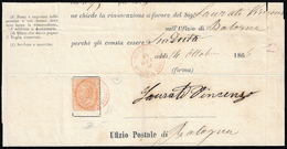 1866 - 10 Cent. De La Rue, Tiratura Di Torino (T17), Perfetto, Su Modulo Per Richiesta Di Rinnovazio... - Sonstige & Ohne Zuordnung