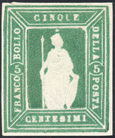 1862 - Saggi Thermignon, 5 Cent. Verde Giallastro Scuro (Unif. 6, Bolaffi N.SIII/A), Perfetto. Belli... - Otros & Sin Clasificación