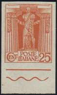 1925 - 25 Cent. Arancio Bruno Apollo Di Vejo, Prova Di Stampa Su Carta Spessa, Saggio Non Adottato P... - Otros & Sin Clasificación